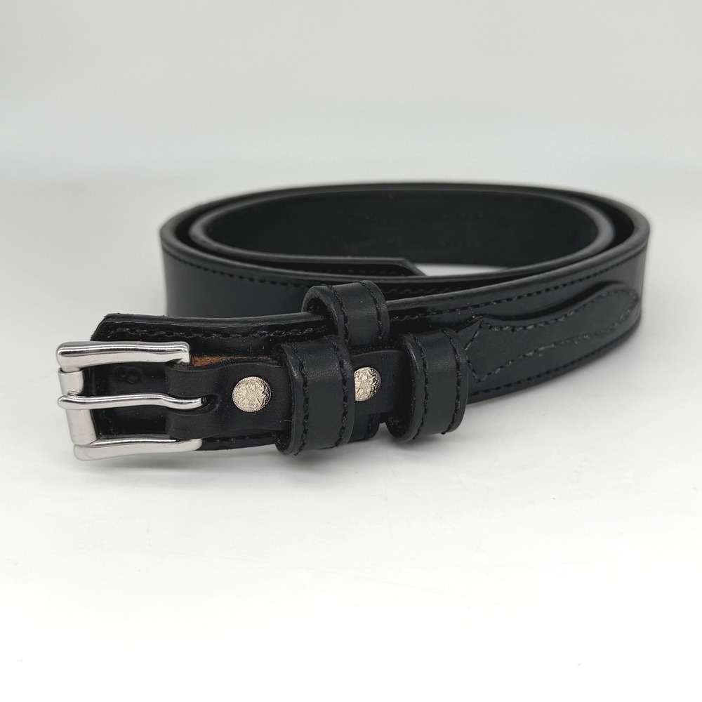 Hanks Belts The Ranger Black Genuine Leather Belt Mens Size 38 Silver Buckle